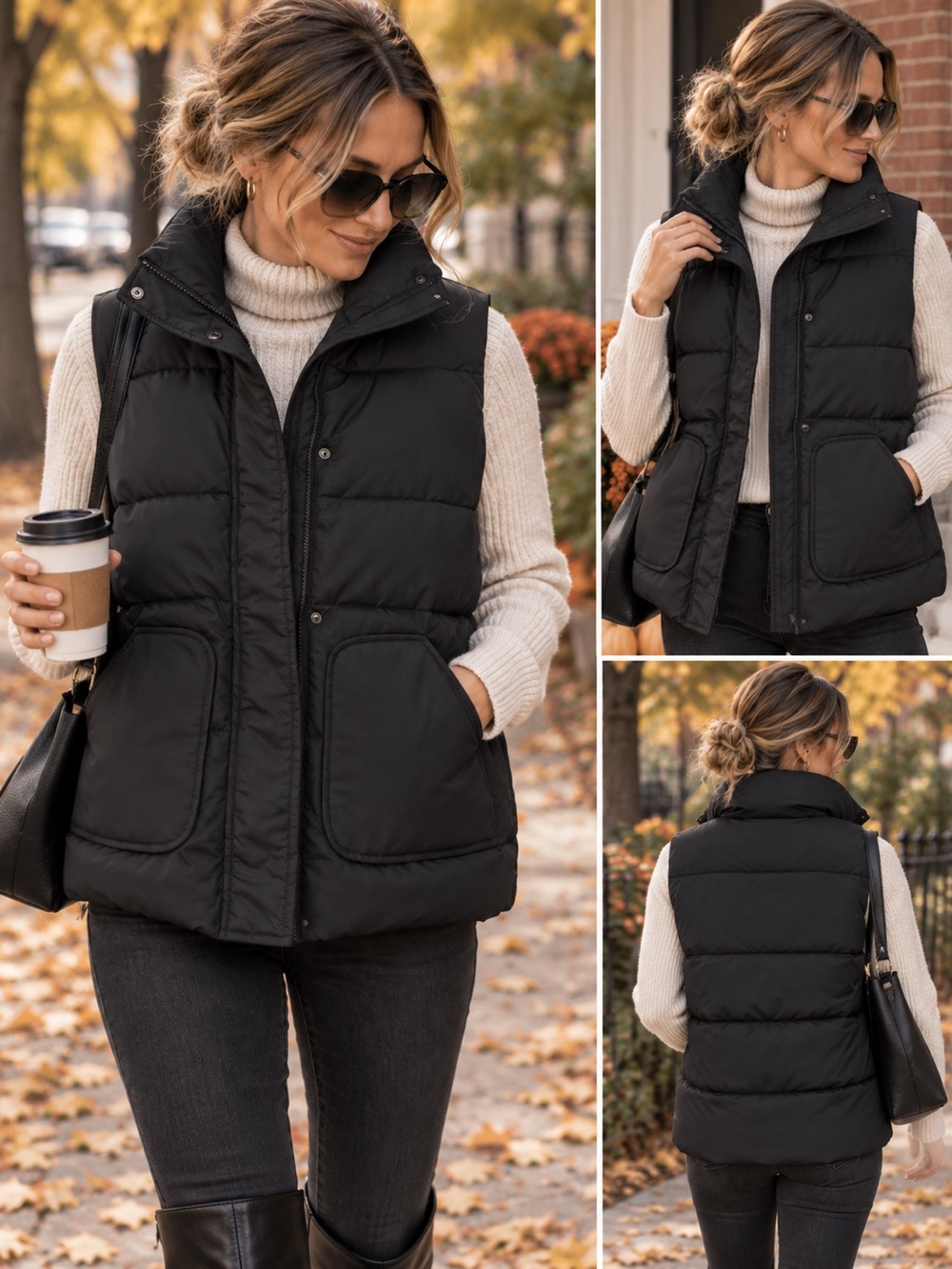 Black Quilted Puffer Vest for Women - Classic Layering Vest